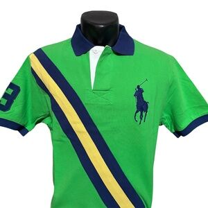 Polo Ralph Lauren Mens Medium Short Sleeve BIG PONY #3 Polo Shirt Green Blue